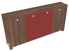 Dulap mediu pentru haine Verno+ 260 x 46 x 130 cm, uși combinate, nuc / roșu