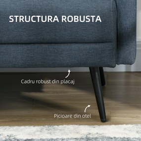 Canapea de 135cm pentru Dormitor cu 2 Locuri, Perne Decorative, Placaj si Otel, Tesatura moale, Albastru Inchis HOMCOM | Aosom RO