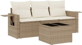 vidaXL Set canapele de grădină, 4 piese, cu perne, bej, poliratan