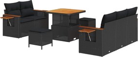 vidaXL Set de canapele pentru grădină cu pernă 10 pcs Negru poliratan