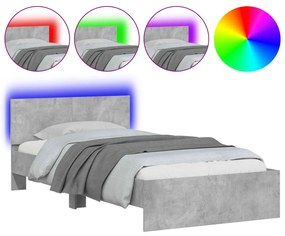 838802 vidaXL Cadru de pat cu tăblie și lumini LED, gri beton, 100x200 cm
