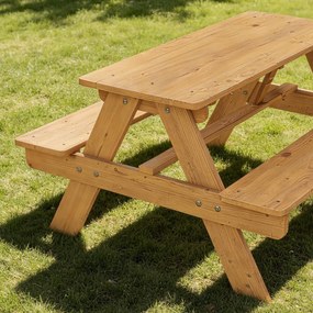 AIYAPLAY Set mobilier de exterior pentru copii, masă de picnic pentru copii cu bănci, structură din lemn masiv, lemn natural | Aosom Romania