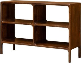 Consolă din lemn de mango, cu 4 rafturi, maro antichizat, finisaj satinat, 111.5×35.5×76.5 cm, „Kwarto"
