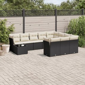vidaXL Set canapele de grădină cu perne, 11 piese, negru, poliratan