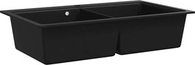 vidaXL Chiuvetă de bucătărie din granit încastrată, cu două cuve, neagră