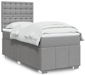 vidaXL Pat box spring cu saltea, gri deschis, 90x200 cm, textil