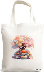 Sacosa de Panza pentru Cumparaturi, Geanta Tote, model Books 42 38 x 34.5 cm, Alba, BEKZ®