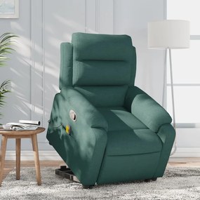 vidaXL Fotoliu rabatabil de masaj, cu ridicare, verde închis, textil