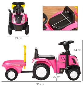 HOMCOM Tractor Roz Ride-On pentru Copii, Jucărie Atractivă și Durabilă 91x29x44 cm | Aosom Romania