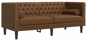 372692 vidaXL Canapea Chesterfield cu perne/2 locuri maro piele întoarsă eco.