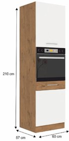 Zondo Dulap înalt de bucătărie pentru electrocasnice încorporate 60 DP-2102F Velaga (alb lucios + stejar lancelot). 1015537