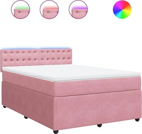 vidaXL Pat box spring cu saltea, roz, 140x190 cm, catifea