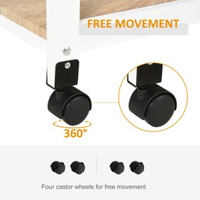 HOMCOM Căruț de servire căruță de bucătărie pe roți 2 tavane detașabile, sertar, raft stejar deschis lemn de pin alb | Aosom Romania