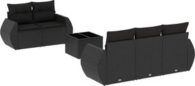 vidaXL Set mobilier de grădină cu perne, 6 piese, negru, poliratan