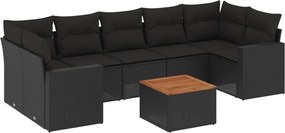 vidaXL Set mobilier de grădină cu perne, 8 piese, negru, poliratan