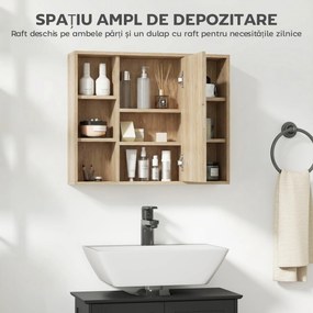 HOMCOM Dulap cu oglindă din MDF și PAL, cu 3 rafturi laterale și raft interior reglabil, 60x14.5x49.4 cm | Aosom Romania