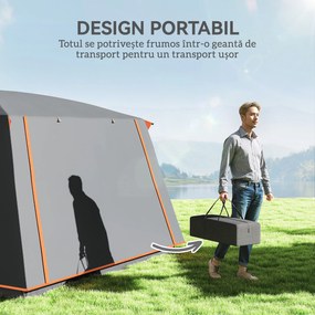 Outsunny Cort de Camping pentru 4-6 Persoane cu 2 Camere, Verandă și Geantă de Transport, 430x305x195 cm, Gri | Aosom Romania