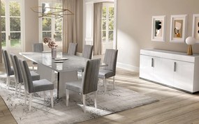 Set lemn masiv masă și scaune Mara White - 8 scaune, 250 × 115 × 76 cm