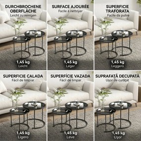 HOMCOM Set 2 Măsuțe de Cafea Suprapozabile, Măsuțe Joase Rotunde cu Tavă Detașabilă din Oțel, Ø 43x38 cm,  Negru | Aosom Romania