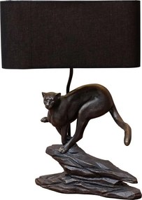 Lampa de masa, din rasina, cu abajur din bumbac, Leopard