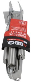 Set 3 ustensile pentru grătar – inox, 35 cm: spatulă, furculiță și clește