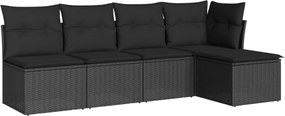 vidaXL Set mobilier de grădină cu perne, 5 piese, negru, poliratan
