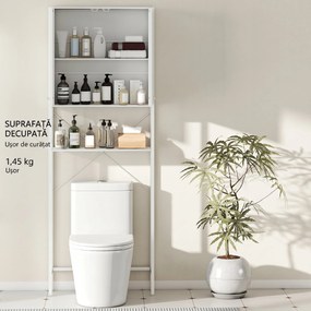 Mobilier HOMCOM pentru Baie Deasupra WC-ului cu Dulap și Raft Deschis, Mobilier Salvaspazio cu Picioare din Metal pentru Baie și Spălătorie, 64x20x180 cm, Alb | Aosom Romania