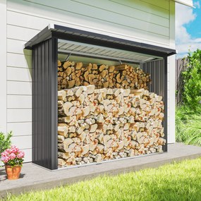 Outsunny Adăpost pentru Lemne din Oțel Exterior, Bază Ridicată și Acoperiș Înclinat, 213x66.5x150 cm, Gri Închis | Aosom Romania