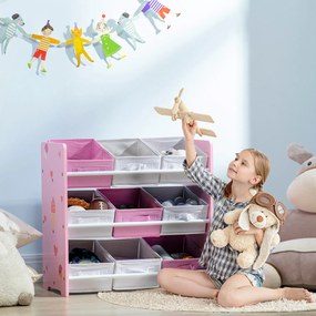 ZONEKIZ Dulăpior de Jucării cu 9 Coșuri Detașabile din MDF și Material Textil Roz | Aosom Romania
