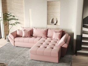 Colțar extensibil dumonde cu ladă de depozitare si sezut confortabil din spuma high-density, Loana Royal Pink II 270x185 cm