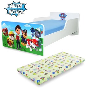 Pat copii 2-12 ani Start Paw Patrol, cu saltea 160x80 cu lana- PC-P-MOK-PAW-80