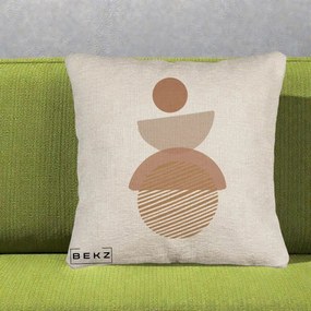 Perna Decorativa Geometric Boho Forme Terracotta, 40x40 cm, Bej Canapea, Husa Detasabila, Perna Inclusa, BEKZ®