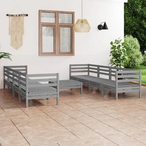 3082519 vidaXL Set mobilier de grădină, 9 piese, gri, lemn masiv de pin