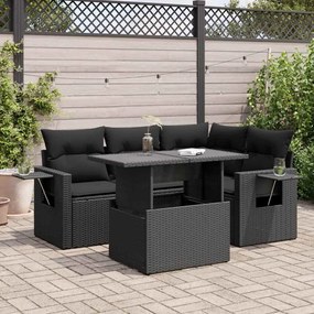 3326466 vidaXL Set mobilier de grădină cu perne, 5 piese, negru, poliratan