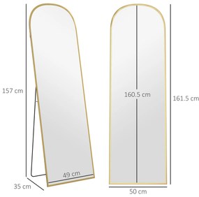 HOMCOM Oglindă de Podea și Perete cu Suport Pliabil, 50x161.5cm, Auriu | Aosom Romania