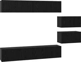 vidaXL Set comodă TV Pe perete 6 pcs Stejar Negru Lemn compozit