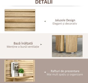 HOMCOM Paravan separator interior pliabil cu 4 panouri și rafturi din lemn de paulownia, 162x170 cm, Lemn | Aosom Romania
