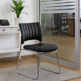 Scaun vizitator negru HRC 613 din piele ecologică și cadru cromat