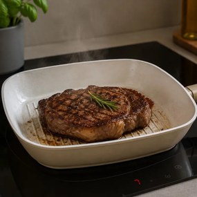 Tigaie grill Swiss Haus SH-SCGP28CH, 28 cm, acoperire ceramică Sapphire, pentru plite cu inducție, culoare șampanie