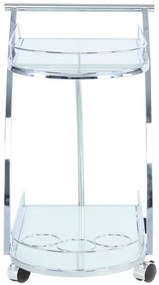 Masuta/Carucior pentru servire din sticla securizata James, 62x45x70 cm, alb/crom