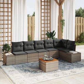 vidaXL Set de canapea de grădină cu 7 piese, perne gri, ratan sintetic, acacia