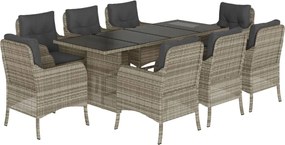 vidaXL Set mobilier grădină cu perne, 9 piese, gri deschis, poliratan