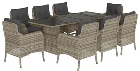 3211891 vidaXL Set mobilier grădină cu perne, 9 piese, gri deschis, poliratan