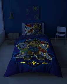 Lenjerie de pat luminoasa PAW PATROL Team logo albastra Dimensiune lenjerie de pat: 70 x 80 cm | 140 x 200 cm