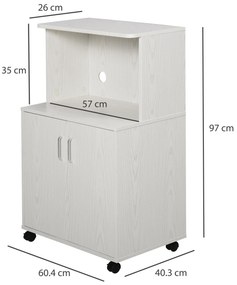 HOMCOM Cărucior cărucior cuptor cu microunde dulap 2 uși - dim. 60,4L x 40,3l x 97H cm - alb | Aosom Romania