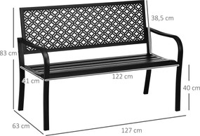 Outsunny Bancă metalică de grădină, 2 locuri, model floral, rezistentă la intemperii, 127 x 63 x 83 cm, Negru | Aosom Romania