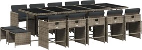 vidaXL Set mobilier de grădină cu perne, 15 piese, gri, poliratan