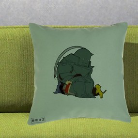Perna Personalizata Fullmetal Alchemist Alphonse cu Pisici, 40x40 cm, Verde, Husa Detasabila, Perna Inclusa, BEKZ®