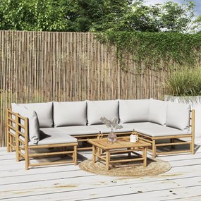 3155102 vidaXL Set mobilier de grădină cu perne gri deschis, 7 piese, bambus
