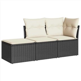vidaXL Set mobilier de grădină cu perne, 3 piese, negru, poliratan